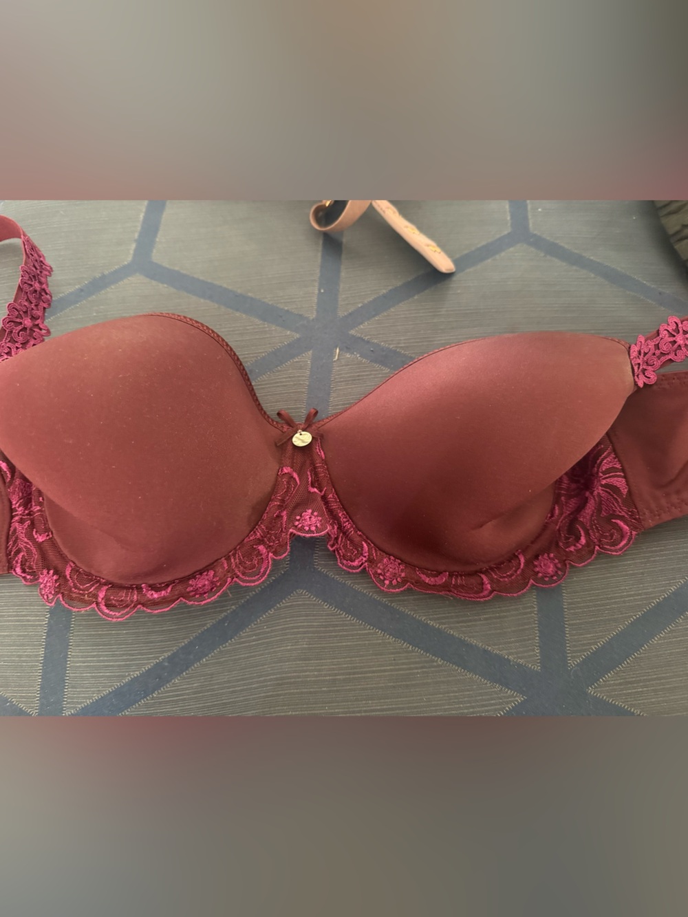 Simone Perele Burgundy Lace-Trim Push-Up Bra